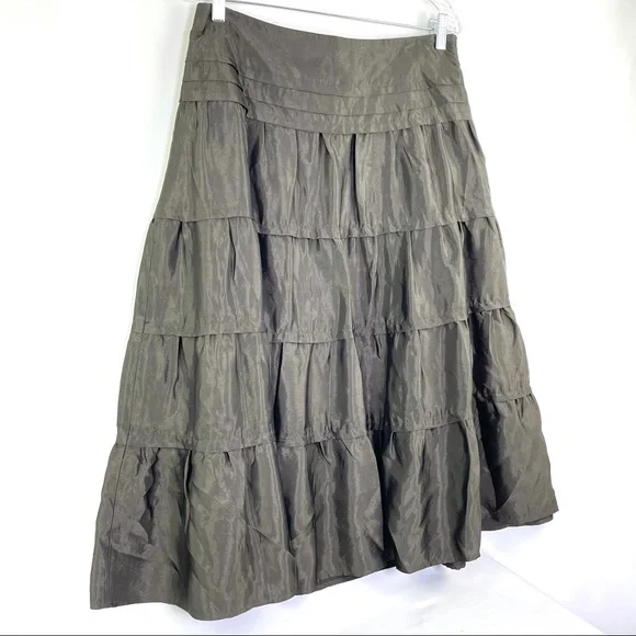 Club Monaco Brown Tiered Flared Midi Length Skirt Sz 8 - Picture 2 of 5